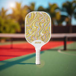 Retro Green 70s & 90s Geïnspireerde Stripes & Squi Pickleball Paddle