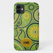 Retro Green and Yellow Paisley Design iPhone Case (Achterkant)