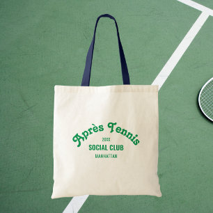 Retro Green Après Tennis Social Club Navy Handvat Tote Bag