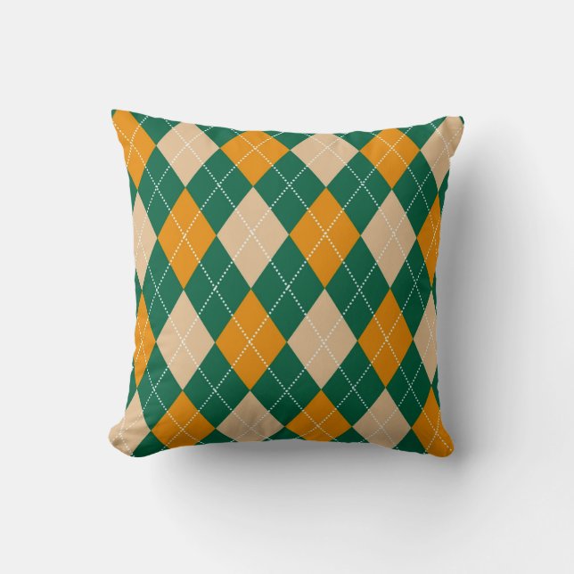 Retro Green Beige Mustard Argyle Diamond Pattern Kussen (Voorkant)