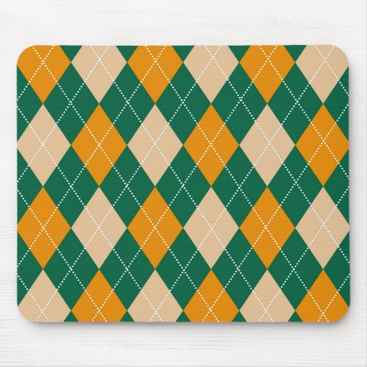 Retro Green Beige Mustard Argyle Diamond Pattern Muismat (Voorkant)