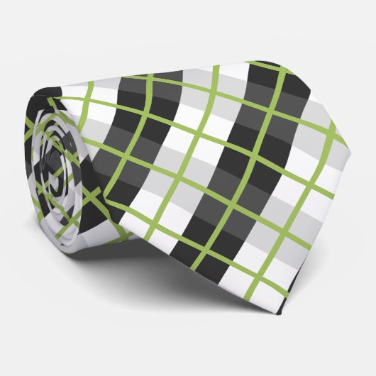 Retro Green Black en White Plays Pattern Stropdas (Opgerold)