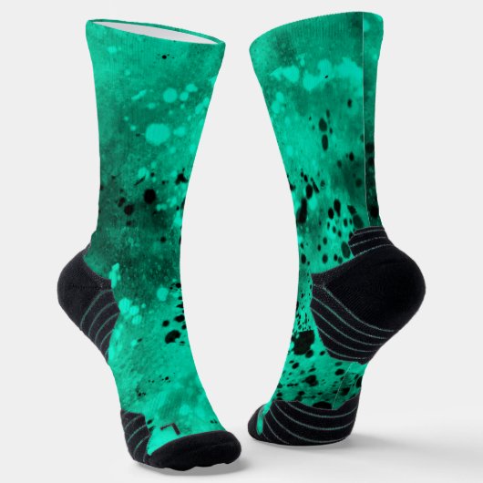 Retro Green & Black Paint Splatter Sokken (Gebogen)