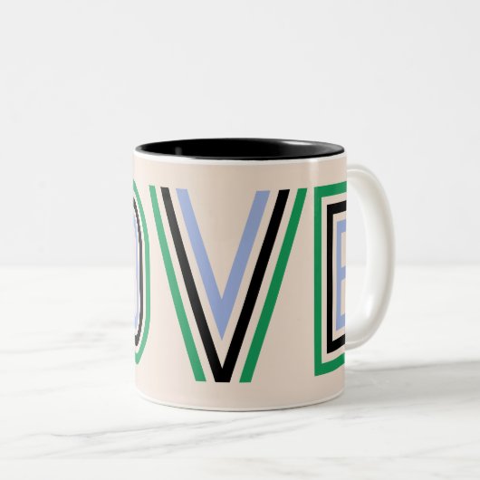Retro Green Blue Tennis Score Love Tweekleurige Koffiemok (Voorkant rechts)