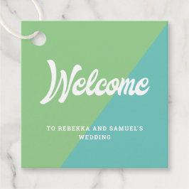 Retro Green Blue Welcome Gift Basket Bag Weddensch Bedankjes Labels