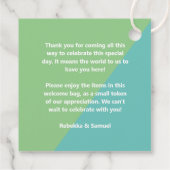 Retro Green Blue Welcome Gift Basket Bag Weddensch Bedankjes Labels (Achterkant)