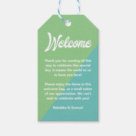 Retro Green Blue Welcome Gift Basket Bag Weddensch Cadeaulabel