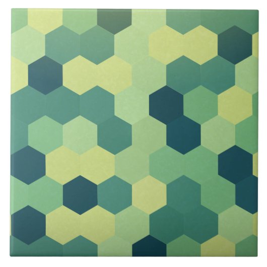 Retro Green Blue Yellow Hexagon Patroon Tegeltje (Voorkant)