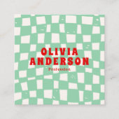 Retro Green Bold 70's Groovy Geruit Trendy Fun Vierkante Visitekaartje (Voorkant)
