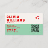 Retro Green Bold Groovy Geruit Funky QR-code Visitekaartje (Achterkant)