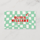 Retro Green Bold Groovy Geruit Funky QR-code Visitekaartje (Voorkant)