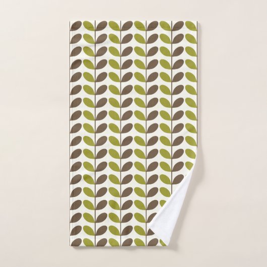 Retro Green Brown Leaf Pattern Bad Handdoek (Handdoek)