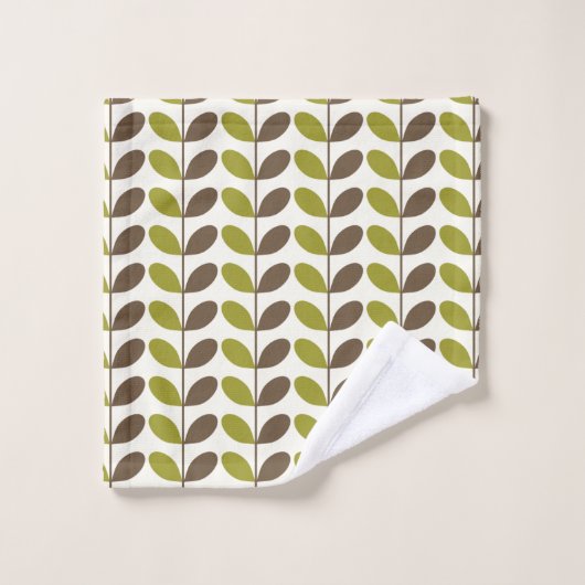 Retro Green Brown Leaf Pattern Bad Handdoek (Wasdoekje)