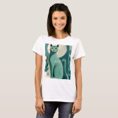 Retro Green Cat "Meow" T-shirt (Voorkant volledig)