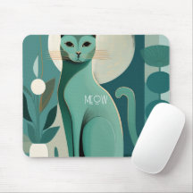Retro Green Cat Print Mousepad voor kattenbroodjes
