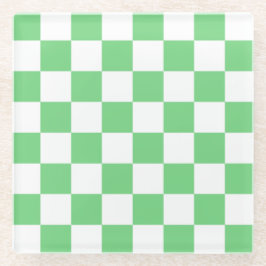 Retro Green Chessboard Checkerboard Tegel Y2K Glazen Onderzetter