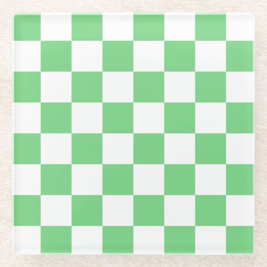Retro Green Chessboard Checkerboard Tegel Y2K Glazen Onderzetter (Voorkant)