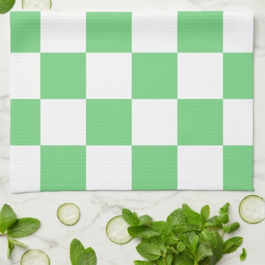 Retro Green Chessboard Checkerboard Tegel Y2K Theedoek (Gevouwen)