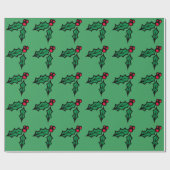 Retro Green Christmas Holly Wrapping Paper Cadeaupapier (Vlak)