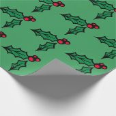 Retro Green Christmas Holly Wrapping Paper Cadeaupapier (Hoek)
