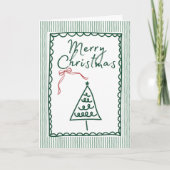 Retro green Christmas Tree & Family Photo Custom Kaart (Voorkant)