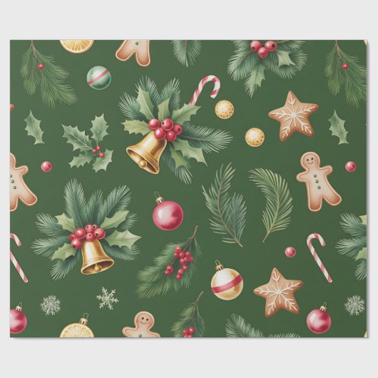 Retro Green Christmas Wrapping Pape Cadeaupapier (Vlak)