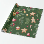 Retro Green Christmas Wrapping Pape Cadeaupapier (Uitgerold)