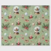 Retro Green Christmas Wrapping Paper Cadeaupapier (Vlak)