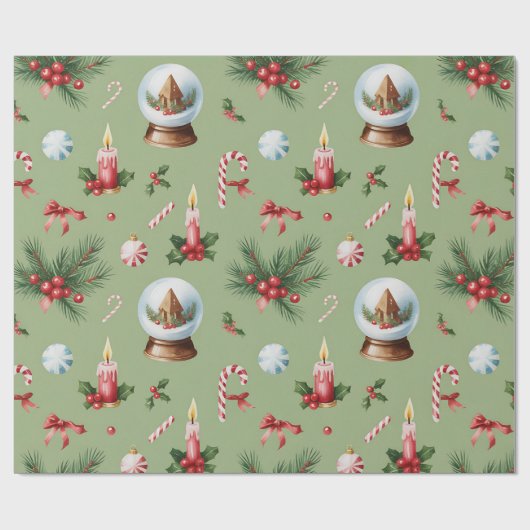 Retro Green Christmas Wrapping Paper Cadeaupapier (Vlak)