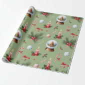 Retro Green Christmas Wrapping Paper Cadeaupapier (Uitgerold)