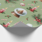 Retro Green Christmas Wrapping Paper Cadeaupapier (Hoek)