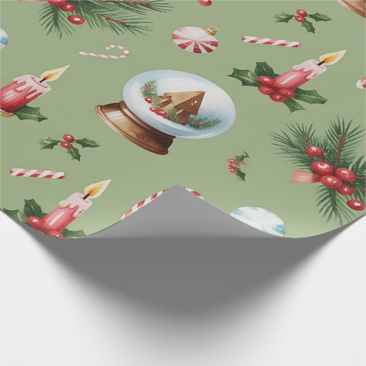Retro Green Christmas Wrapping Paper Cadeaupapier (Hoek)