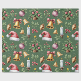 Retro Green Christmas Wrapping Paper Cadeaupapier
