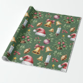 Retro Green Christmas Wrapping Paper Cadeaupapier (Uitgerold)