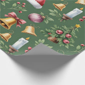 Retro Green Christmas Wrapping Paper Cadeaupapier (Hoek)