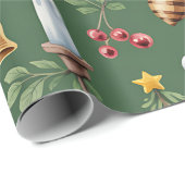 Retro Green Christmas Wrapping Paper Cadeaupapier (Rol Hoek)