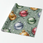 Retro Green Christmas Wrapping Paper Cadeaupapier (Uitgerold)