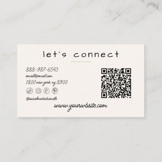 Retro Green Cream Wavy Checkered Boho QR Code Visitekaartje (Achterkant)