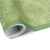 Retro Green Damask Patroon Cadeaupapier (Rol Hoek)
