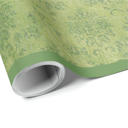 Retro Green Damask Patroon Cadeaupapier (Rol Hoek)