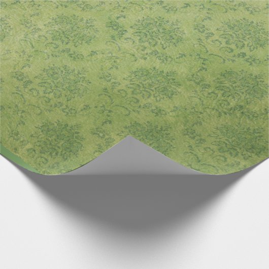  Retro Green Damask Patroon Cadeaupapier (Hoek)