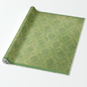 Retro Green Damask Patroon Cadeaupapier (Uitgerold)