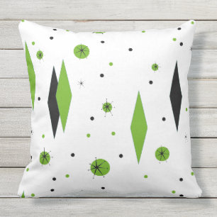 Retro Green Diamond & Starburst Outdoor Pillow Buitenkussen