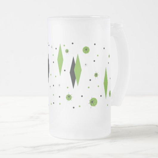 Retro Green Diamond & Starbursts Frosted Glass Mok (Voorkant rechts)