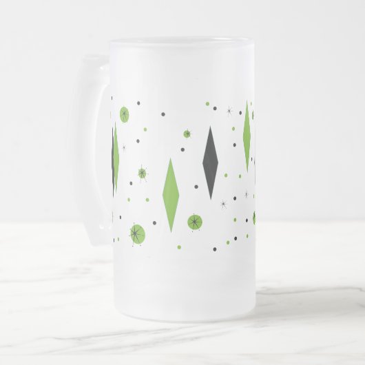 Retro Green Diamond & Starbursts Frosted Glass Mok (Voorkant links)
