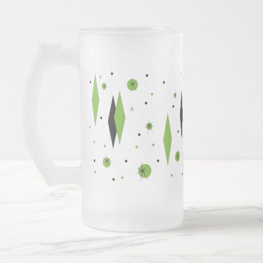 Retro Green Diamond & Starbursts Frosted Glass Mok (Links)