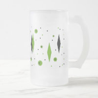 Retro Green Diamond & Starbursts Frosted Glass Mok