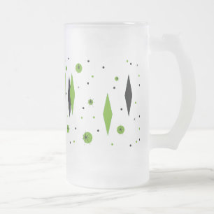 Retro Green Diamond & Starbursts Frosted Glass Mok