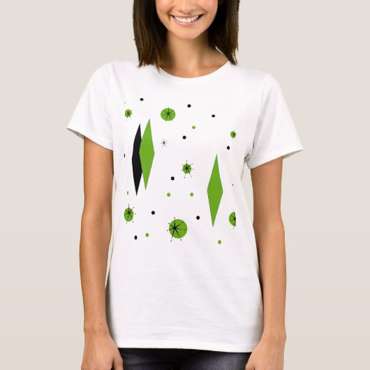 Retro Green Diamonds en Starbursts T-Shirt (Voorkant)