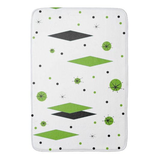 Retro Green Diamonds & Starbursts Bath Mat (Voorkant Verticaal)